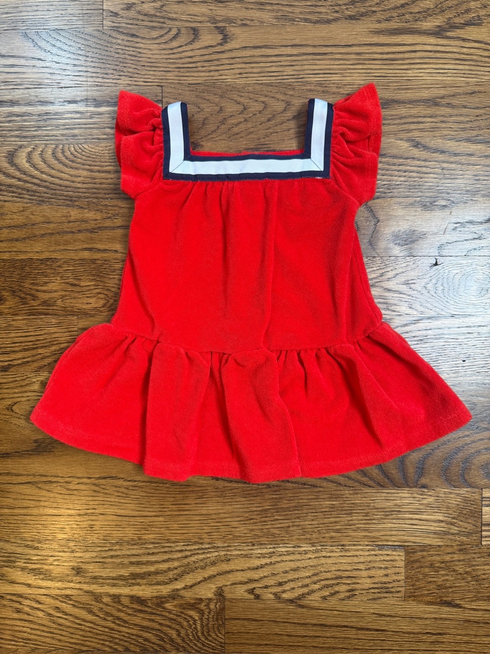 Janie and Jack Baby Girls Red Terry Ruffled Square Neck Swim Cover Up Dress 3-6M